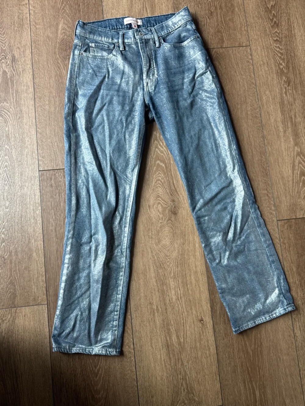 Lucky Brand High Rise Straight Metallic Blue Jeans